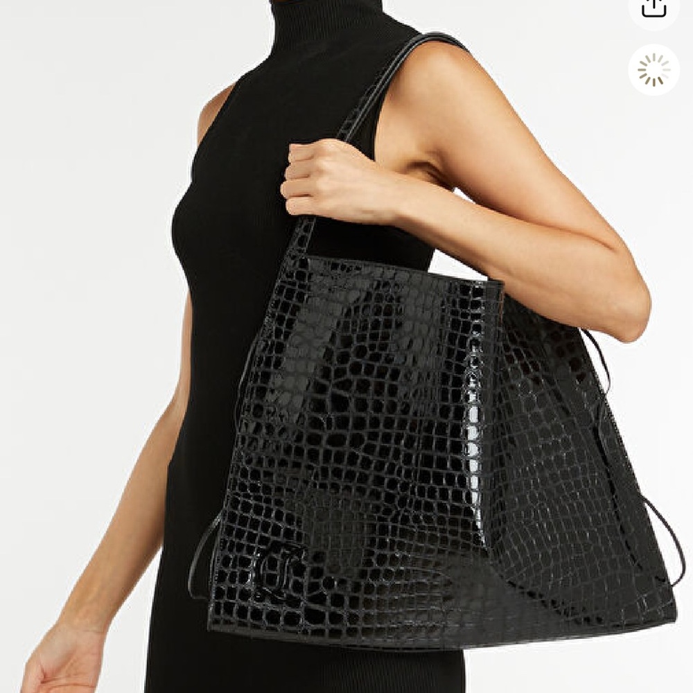 🔺Christian Louboutin🔺Le 54 Large Black Croc Embossed Leather Drawstring Tote